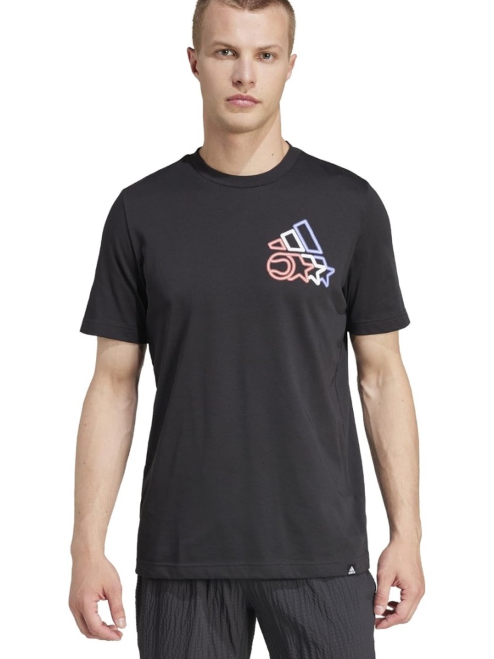 adidas Black Short Sleeve Crew Neck Tee with Neon Logo